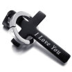 Hpolw 316L Stainless Steel "I Love You" Ring Black Cross Mens Womens Pendant Necklace with 18-26 inch Chain