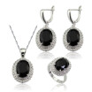 EIOLZJ Fashion Beautiful Oval Black Cubic zirconia Silver Plated Jewelry Sets for Women Free Jewelry Box