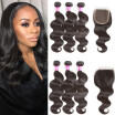 Glary Indian Virgin Hair Body Wave 3 Bundles with Closure Grade 8A Unprocessed Human Hair Weave