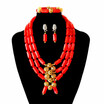 3 Rows Imitation red Coral Beads African Wedding Beads Necklace for Womens Nigerian Wedding Beads Bridal Costume Jewelry Set