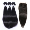 8A Peruvian Virgin Hair Straight With Closure 3 Bundles Peruvian Remy Human Hair Weaves And Lace Closures 4 Pcs Lot Natural Black