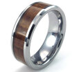 Hpolw Mens Tungsten steel Ring Wood Grain amber colouredBrownSilver weddingengagement ringWidth8mm