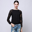 CANISWomen Lace Crewneck Long Sleeve Hoodies Blouse T Shirt