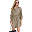 Ladies loose lapel shirt Long sleeve lacing Dress Shirt dress