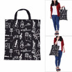 Cartoon Muscial Instruments Patterns Washable Cotton Cloth Handbag Music Tote Shoulder Grocery Shopping Bag for Students Girls