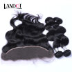 8A Peruvian Virgin Hair Body Wave With Ear to Ear Lace Frontal Closure 3 Bundles Human Hair Weaves Closure 4 Pcs Lot Natural Black