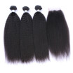 8A Malaysian Kinky Straight Virgin Hair 3 Bundles With Lace Closure 4PcsLot Malaysian Yaki Straight Human Hair Weave And Closures