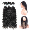 8A 360 Lace Frontal Closure With 3 Bundles Brazilian Curly Virgin Human Hair Weaves 4Pcs Natural Black Kinky Curly Hair Extensions