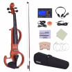 ammoon Full Size 44 Solid Wood Electric Silent Violin Fiddle Style-3 Ebony Fingerboard Pegs Chin Rest Tailpiece with Bow Hard Cas