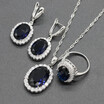 Oval White Stone Silver Plated Jewelry Sets for Women Necklace Dangle Earrings Ring Six Colors Available Free Jewelry Box