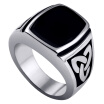 Hpolw Mens 316L Stainless Steel black crystal Celtic Knot Signet weaves Ring