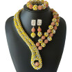 Fashion African Beads Jewelry Set Yellow And Silver Braided Ball Party Accessories Jewelry Nigerian Wedding Collar Necklace Set