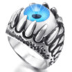 Hpolw Mens Stainless Steel Ring Silver Black Blue White Skull Dragon Claw Evil Devil Eye Gothic Biker