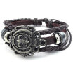 Hpolw Mens Womens Leather Bracelet Fleur De Lis Charm Bangle Fit 7-9 inch Brown