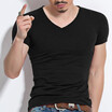 Fashion Solid Color V-Neck Cotton Blends Short Sleeved Men&39s Slim T-Shirts