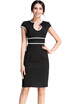 Womens Cap Sleeve Notch Neck Color-blocked Bodycon Midi Dress