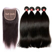 10A 5x5 Lace Closure With 3Bundles Unprocessed Brazilian Virgin Human Hair Weave Straight And Closure Natural Color Can Bleach 613