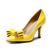 Patent Leather Stiletto heel Nifty bowknot Superficial mouth Single shoes Minimalism OL high heel shoes
