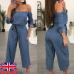 Women Denim Jeans Jumpsuit Off Shoulder Play-Suit Overalls Trousers Rompers