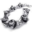 Hpolw Vintage Stainless Steel Gothic Wolf Charms Biker Mens Bracelet Color Black Silver