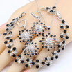 Black White Zirconia 925 Silver Jewelry Sets For Women Earrings Bracelet Rings Necklace Pendant