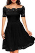 Boat Neck Cocktail Swing Dress Black Long Sleeve Floral Lace Knee Length Formal Party Dresses Homecoming Dress