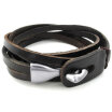 Hpolw Mens Leather Alloy Bracelet Cuff Bangle Brown Silver