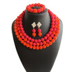 Hot Sale 3 Rows Rose Color Crystal Ball Jewelry African Beaded Necklace Red Dubai Bridal African Wedding Beads Jewelry Set 2018