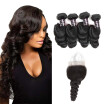 Ishow Hot Selling 7A Brazilian Loose Wave With Closure With Baby Hair 4Bundles Human Hair Extensions