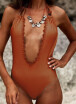 2018 Halter Solid Deep V Neck Crochet Monokini One Piece