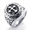 Hpolw Stainless Steel Classic Vintage a streaks edged with lace with a cut - out cross Mens Ring Silver&black Mens RingWi