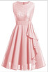 Womens Vintage Sleeveless Ruffles Belt Floral Lace Bridesmaid Chiffon Dress Homecoming Dress