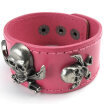 Hpolw Wide Leather Pirate Skull Bangle Womens Cuff Bracelet Fits 7" to 8" Pink Brown