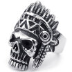 Hpolw Mens Stainless Steel Ring Gothic Indian Native Americans Skull Black Silver