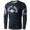 New Mens Fashion Casual Slim T-Shirt Captain America Printed Long Sleeve Shirt