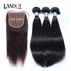 8A Size 5x5 Lace Closure With 3 Bundles Indian Straight Virgin Hair 4Pcs Lot 100 Remy Human Hair Weave And Closures Natural Black