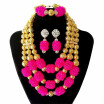 New Dubai Pink Wedding Necklace Earrings Bracelet Jewelry Sets Nigerian Bridal African Beads Jewelry Set For Women