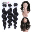 8A 360 Lace Frontal Closure With 3 Bundles Peruvian Virgin Human Hair Weave Loose Wave Curly 4pcs Lot Natural Black Hair Extension