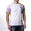 Mens Floral Printing Strip Contrast Color O-Neck T-Shirts