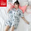 Arctic velvet pajamas ladies cotton kimono sets cardigan pajamas home service suit blue crane stripes M