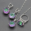 Purple Stone Silver Plated Jewelry Sets for Women Necklace Dangle Drop Earrings Ring Four Colors Available Free Jewelry Box