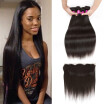 100 Unprocessed Malaysian Straight Virign Human Hair Bundles with 134 Lace Frontal Closure Wholesale Bundles with Frontal