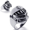 Hpolw Vintage Knight Helmet Stainless Steel Biker Mens Ring Silver