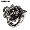 Vintage Bohemia Women Love Flower Rings Antique Silver Color Black Enamel Rose Engagement Ring Turkish Full Rhinestones Jewelry