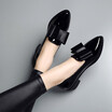 Patent Leather Fashion Penny Loafers for Women Low Heel Slip-On Casual Shoes Pointed Toe Bowtie Decoration
