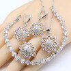 2018 New White Topaz Women Silver 925 Jewelry Sets Flower Shape Earrings Bracelet Rings Necklace Pendant