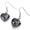 Hpolw Womens Crystal Stainless Steel Gothic Heart Flower Dangle Earrings Set Black Silver