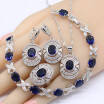 Dark Blue Sapphire 925 Silver Stamped Jewelry Sets For Women Bracelet Earrings Rings Necklace Pendant