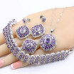 925 Silver Jewelry Sets For Women 2018 New Purple Amethyst 4PCS Necklace Pendant Bracelets Earrings Rings