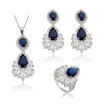 Goldfish Dark Blue Stone Silver Plated Jewelry Sets for Women Choker Dangle Earrings Ring Three Colors Available Free Jewelry Box